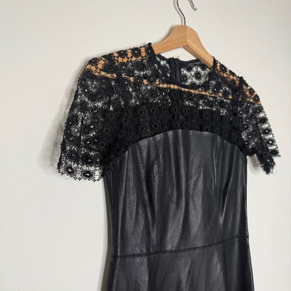 Zara | Faux Leather and Lace Black Mini Dress - XS - Picture 7 of 11